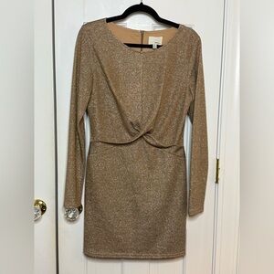 Greylin Gold Shimmer Long sleeve Mini Dress